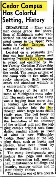Cedar Bay Camp & Retreat Center - Aug 6 1968 Article (newer photo)